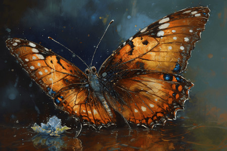 一幅油画中栩栩如生的蝴蝶图片