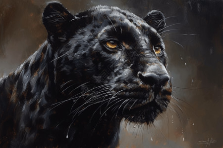 一幅凶猛的豹子油画高清图片