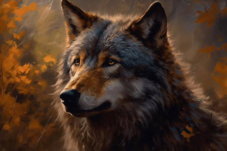 聪明动物凶猛的狼的油画设计图片