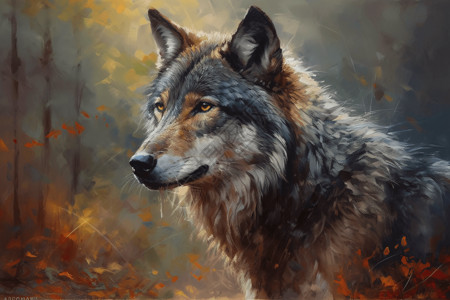 聪明动物一幅狼的插画设计图片