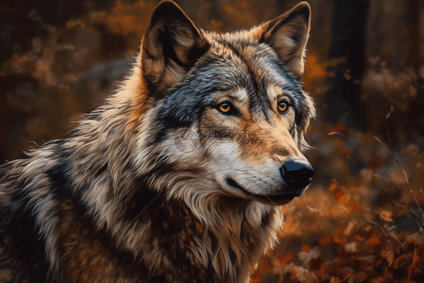 一幅狼的油画图片