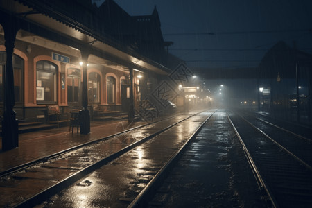 雨中的火车站图片