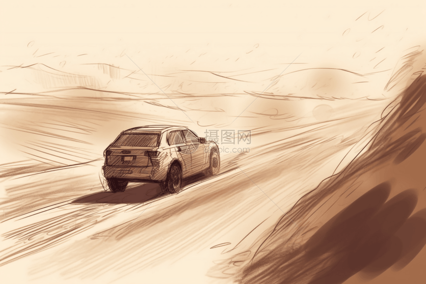 汽车在沙漠公路图片
