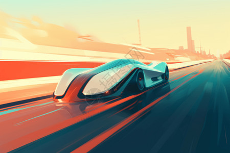公路跑道未来汽车在公路插画