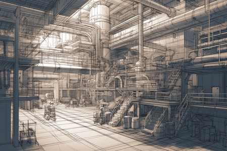 现代制造业工厂内部环境插画