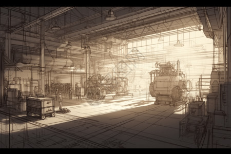 现代制造业工厂里的机器插画