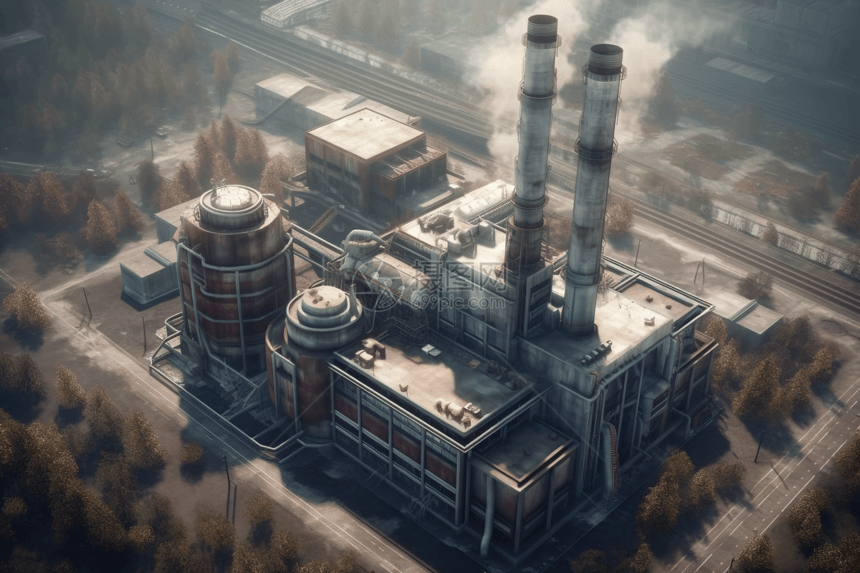 发电厂高耸的烟囱图片