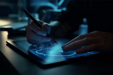 科创未来手写字未来在平板电脑上创作书法的人背景