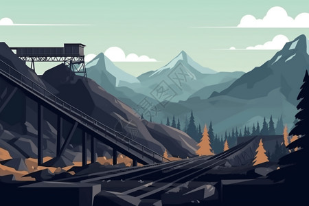 煤炭运输输送煤炭的传送带插画