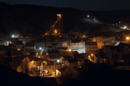 机械城镇夜间生产的煤矿设计图片