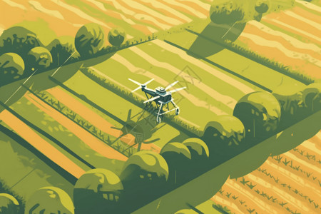 无人机监视农作物插画