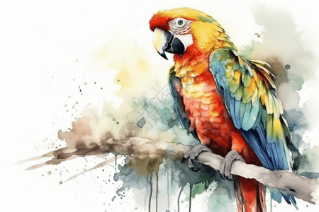 热带鹦鹉的水彩插图背景图片