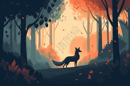 狐狸的卡通插图背景图片