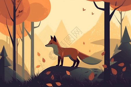 森林中的狐狸插图背景图片