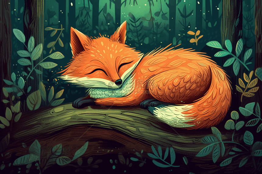 可爱狐狸的水彩插图图片