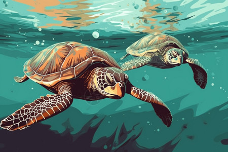 海龟的卡通平面插图背景图片