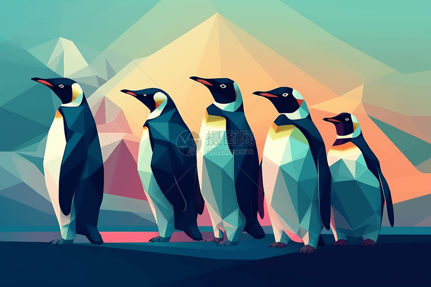 企鹅的3D插图图片