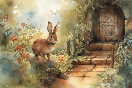 兔子探索花园的图片