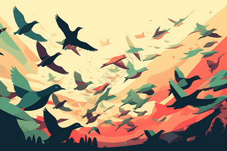 鸟类飞行飞行中的鸟的平面卡通插图插画