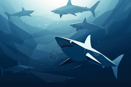 鲨鱼的卡通平面插图背景图片