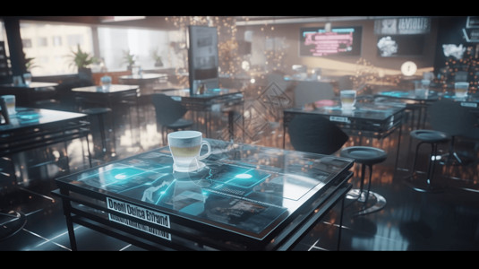 咖啡店内的虚拟屏幕背景图片