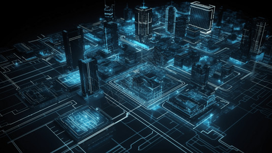 未来城市的蓝图3D构建高清图片