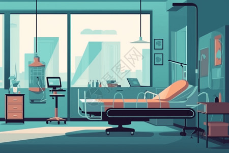 医院病房的卡通插图背景图片