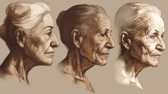 皮肤肌肉衰老过程素描插图插画