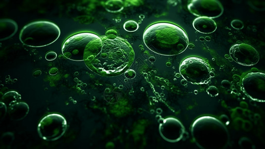 绿色背景中的藻类细胞图片
