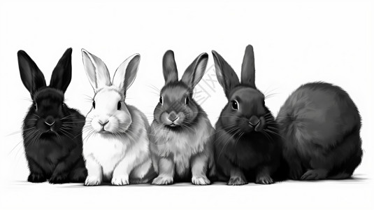 单色黑白兔子图片