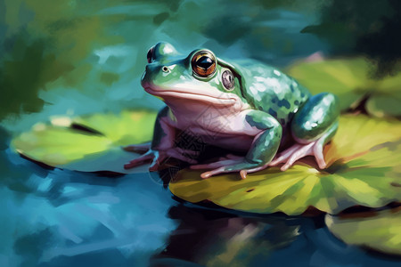可爱的青蛙水彩插图图片