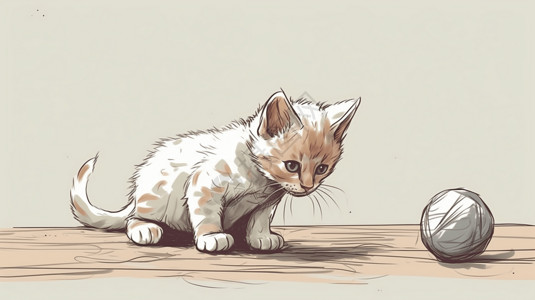 顽皮的小猫卡通插图背景图片