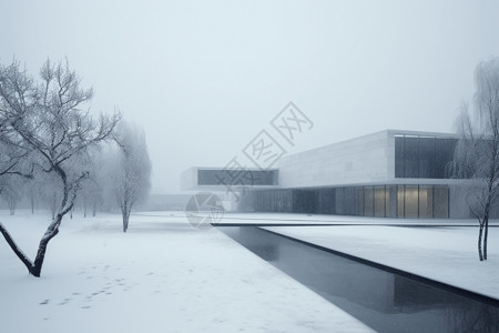 博物馆冬季雪景背景图片