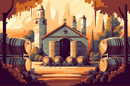 葡萄酒历史葡萄酒博物馆平面插图插画