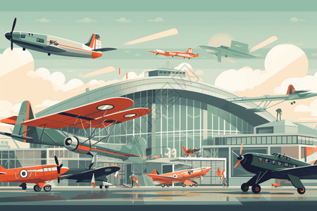 航空博物馆卡通插图插画