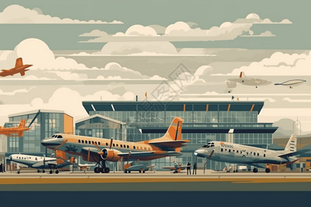 客机卡通航空博物馆平面插图插画