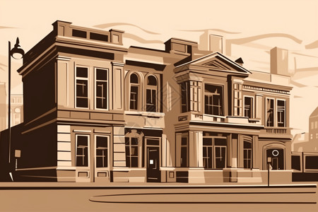 艺术馆建筑的单色平面插图图片