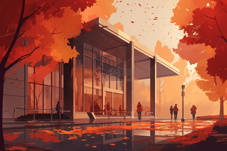 博物馆秋季外部插图图片