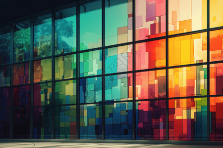平面广场插图博物馆彩色玻璃窗的特写插图插画