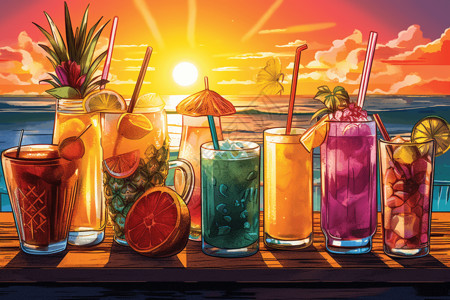 五颜六色的热带鸡尾酒背景图片