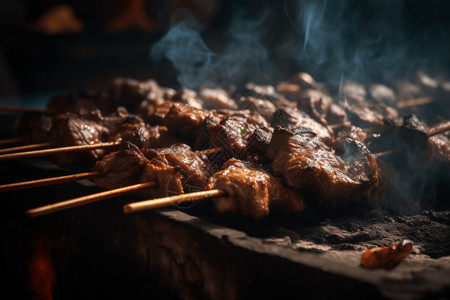 新疆风格美食的烤羊肉串背景