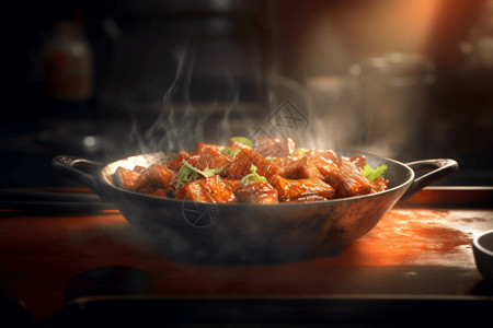 蒸汽炒锅的红烧肉高清图片