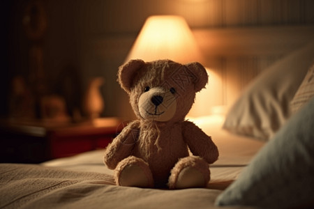 泰迪熊在床上图片
