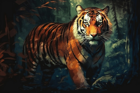 老虎在丛林漫步图片