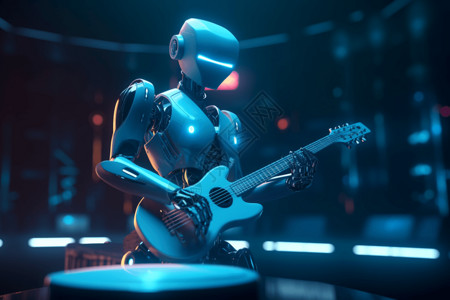 机器人表演弹吉他的机器人插画