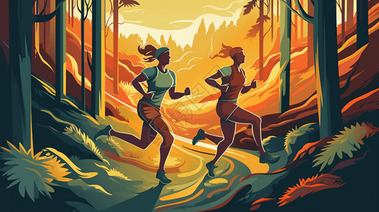 森林马拉松在森林里锻炼插画