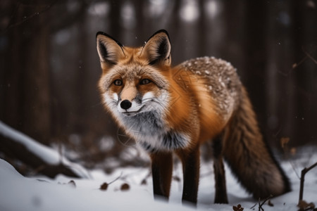 狐狸在冬季森林里图片