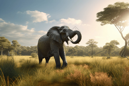 草原上行走的大象高清图片