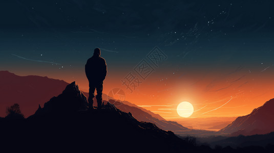 观看的人站在山顶观看星空的人插画