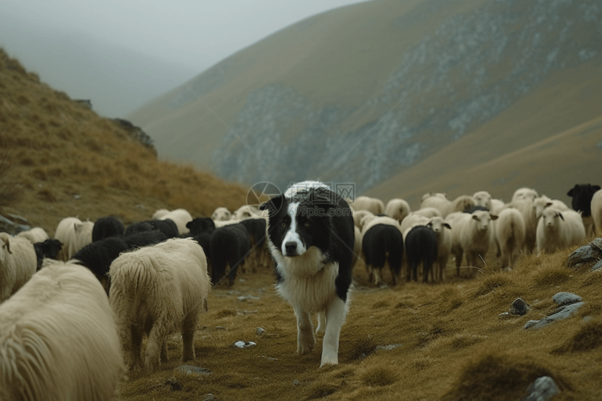 牧羊犬引导羊群图片